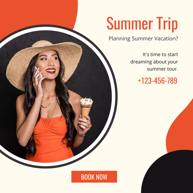 Organization of Summer Tourist Trips with Asian Woman Instagramデザインテンプレート