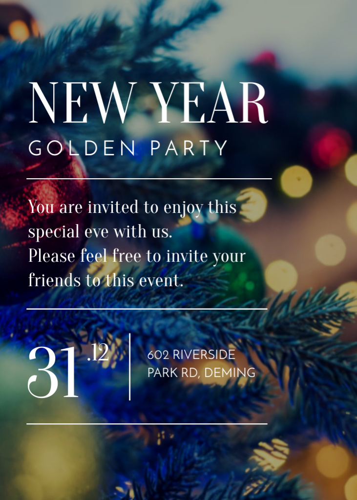 New Year Party with Decorations and Lights Invitation Modelo de Design