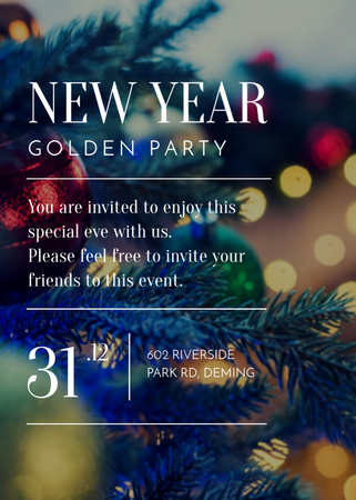 New Year Party with Decorations and Lights Invitation Design Template