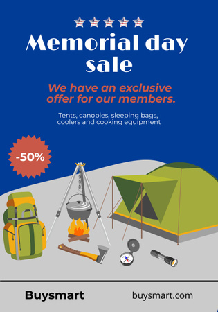 Memorial Day Sale Announcement with Discount on Tourist Equipment Poster 28x40inデザインテンプレート