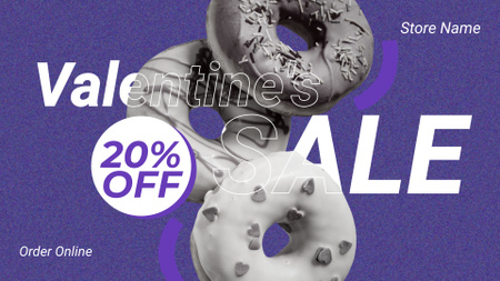 Розпродаж пончиків до Дня святого Валентина на блакитному FB event cover – шаблон для дизайну