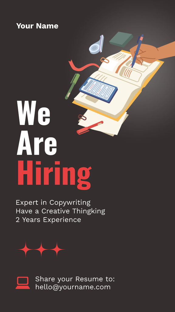 Announcement of Copywriter Hiring with Notebook Instagram Story Design Template