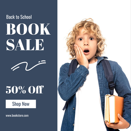 Bookshop Ad With Books At Half Price Offer Instagram Design Template