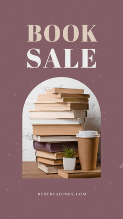 Books Sale Announcement with Coffee Cup Instagram Story Modelo de Design