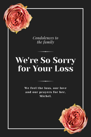 Sympathy Messages for Loss with Roses Postcard 4x6in Vertical Design Template