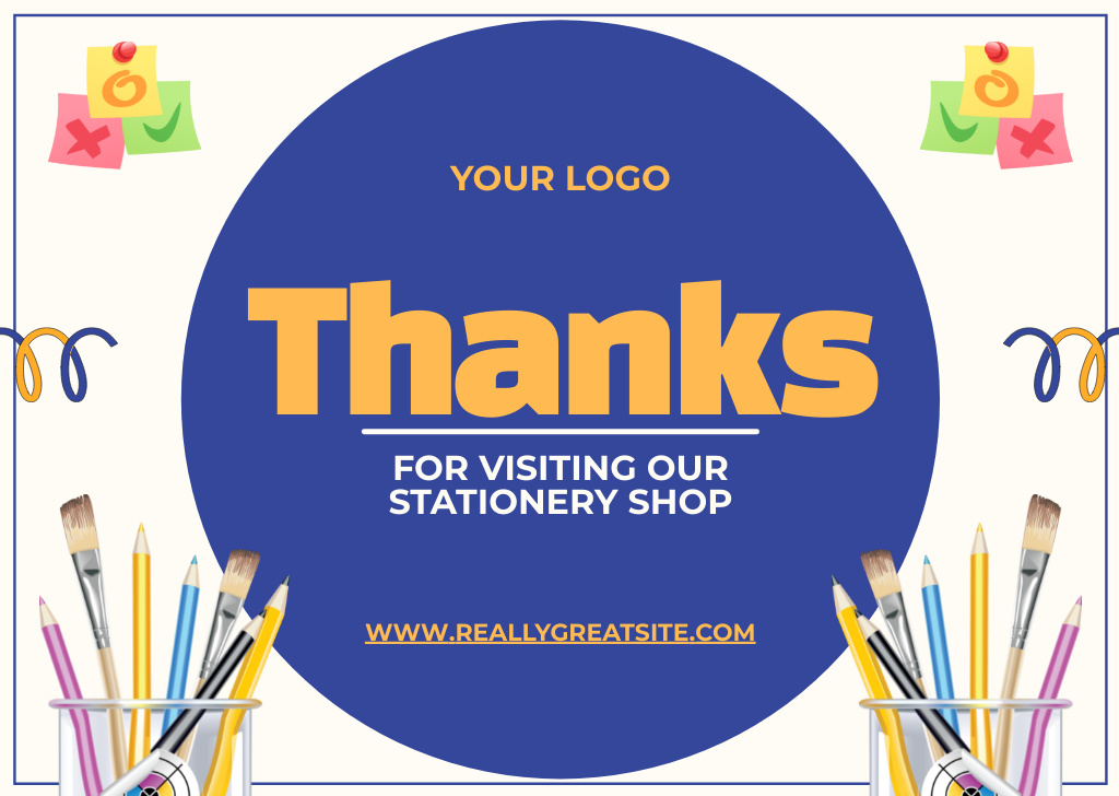 Stationery Store Advertisement for Schoolchildren Card Design Template