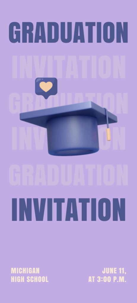 Graduation Party Alert on Purple Invitation 9.5x21cmデザインテンプレート