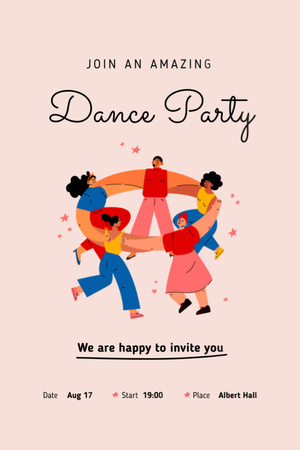 Dance Party Announcement with People Dancing in Circle Invitation 6x9in Design Template