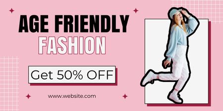 Fashionable Outfits With Discount In Pink Twitter Design Template