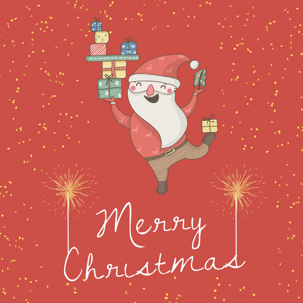 Szablon projektu Christmas Holiday Celebration with Funny Santa and Gifts Instagram