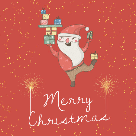 Christmas Holiday Celebration with Funny Santa and Gifts Instagram Design Template
