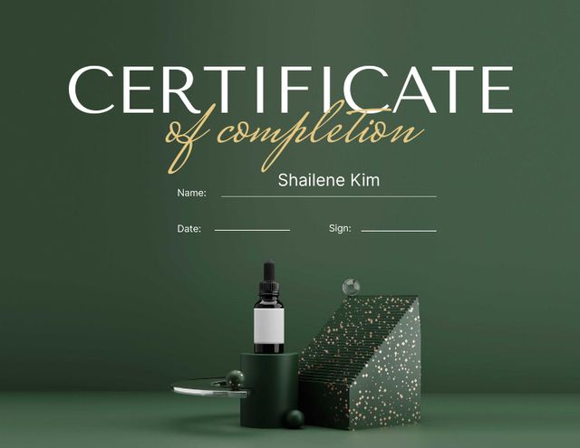 Beauty Course Completion Award with Cosmetic Oil Certificate Design Template