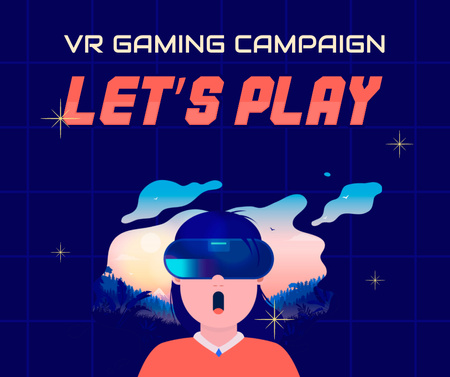Virtual Gaming Campaign on Blue Background Facebook Design Template