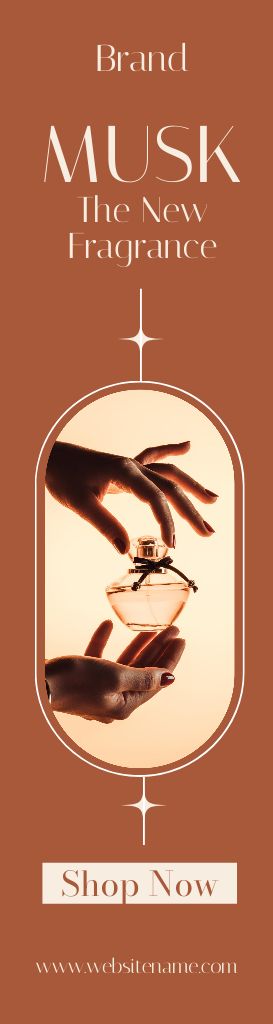 New Fragrance Ad with Perfume in Hands Skyscraper Design Template