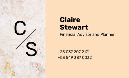 Financial Advisor Contacts on Marble Light Texture Business Card 91x55mm Design Template