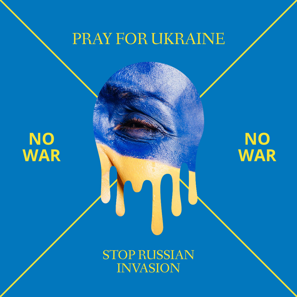 Stop Russian Invasion Phrase on Blue Instagram Design Template