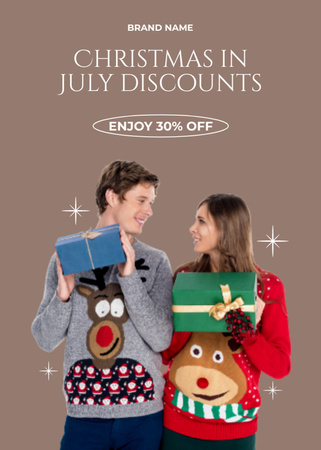 Plantilla de diseño de July Christmas Discount Announcement with Young Couple Flayer 