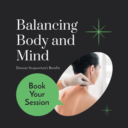 Ontwerpsjabloon van Instagram van Balancerend lichaam met sessie van acupunctuur