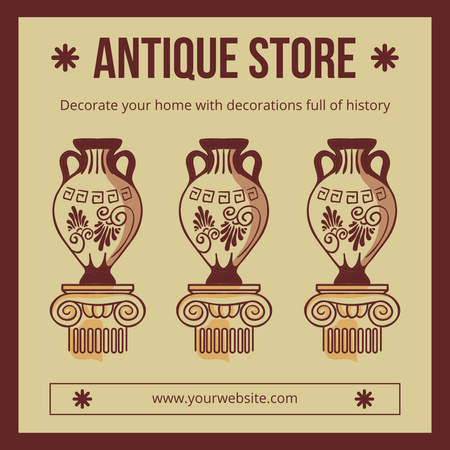 Designvorlage Schickes Dekor mit Vasen im Antiquitätengeschäft für Instagram AD