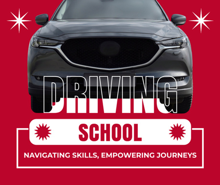 Boosting Navigation Skills Driving School Lessons Promotion In Red Facebook Design Template
