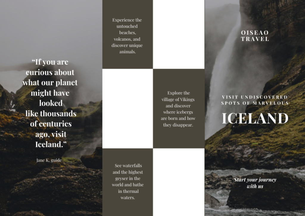 Iceland Tours Offer with Mountains and Quotes Brochure Din Large Z-fold Modelo de Design