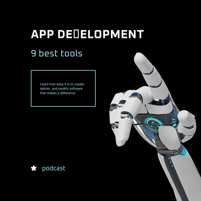 Plantilla de diseño de App Development Ad with Robot's hand Instagram 