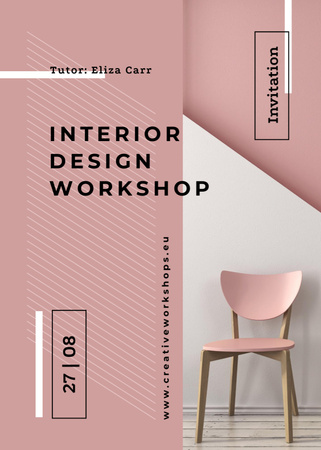 Interior Design Workshop Offer with Pink Modern Armchair Invitation Design Template