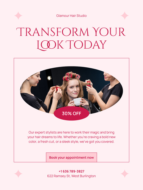 Look Transformation Services in Beauty Salon Poster US Πρότυπο σχεδίασης
