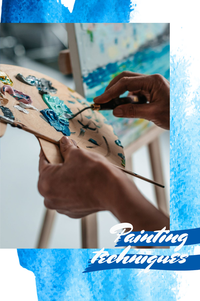 Platilla de diseño Painting Courses with Girl Holding Brush and Palette Pinterest