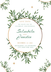 Wedding Event Celebration Announcement With Green Leaves Circle