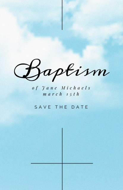 Rite of Baptism Announcement With Clouds In Sky Invitation 5.5x8.5in Šablona návrhu
