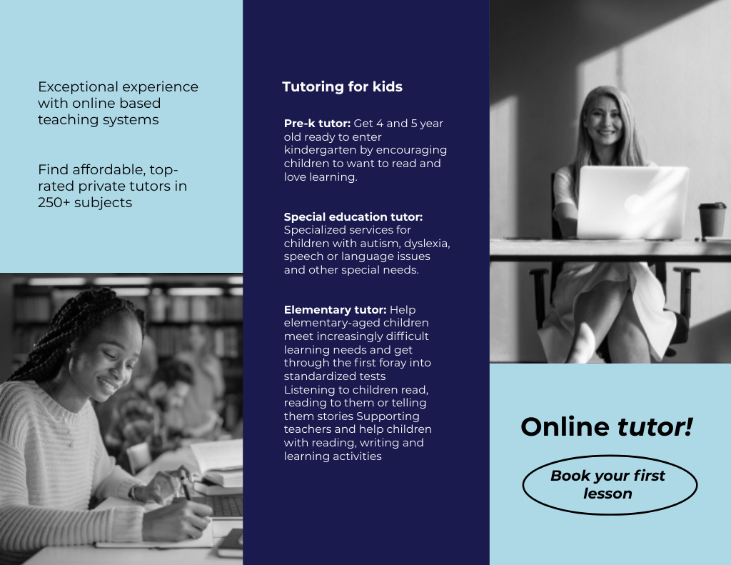 Online Tutor Services Offer with Young Women Brochure 8.5x11in Z-fold Design Template