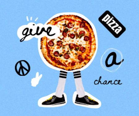 Funny Illustration of Pizza with Legs Large Rectangle Design Template