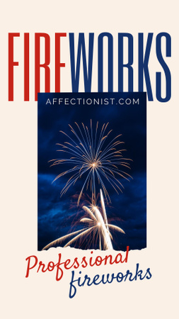 USA Independence Day Celebration Announcement with Fireworks on Blue Instagram Video Story Design Template