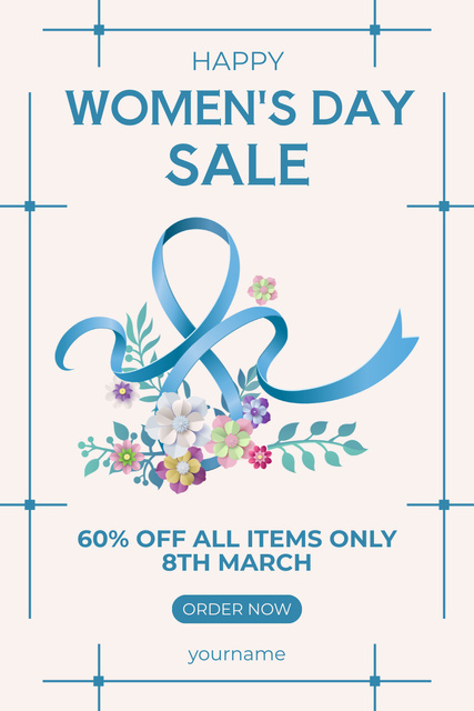 Ontwerpsjabloon van Pinterest van International Women's Day Sale with Flowers and Ribbon