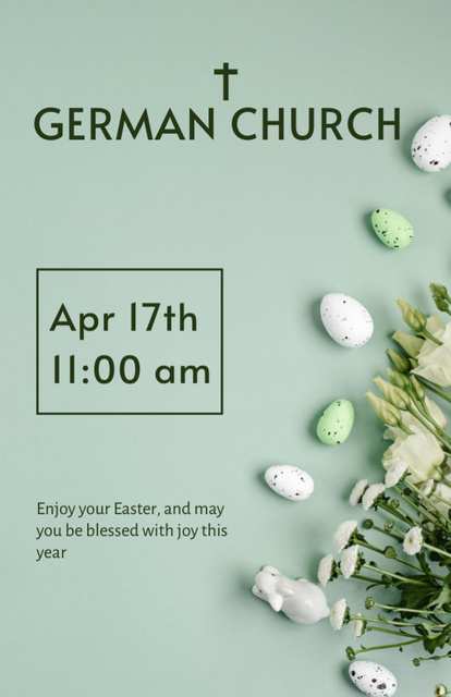 Plantilla de diseño de Easter Holiday Service Ad with Eggs on Green Flyer 5.5x8.5in 