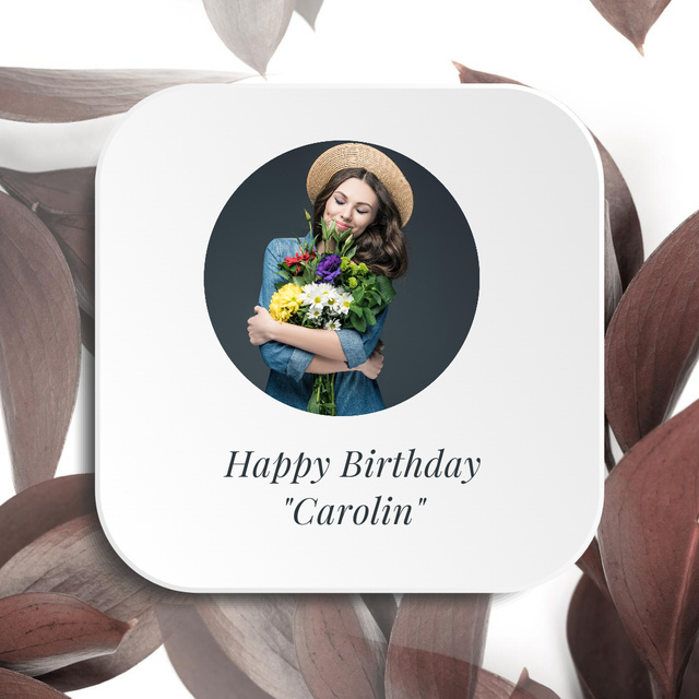 Birthday Card for Birthday Girl with Bouquet of Flowers Instagram Tasarım Şablonu
