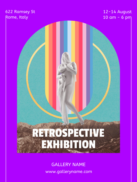 Psychedelic Exhibition Announcement with Bright Creative Illustration Poster US Design Template