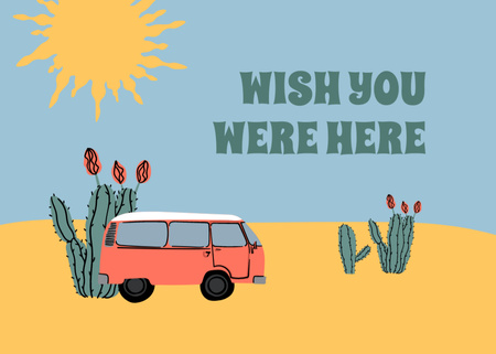 Aranyos kifejezés busszal és pozsgások a sivatagban Postcard 5x7in tervezősablon