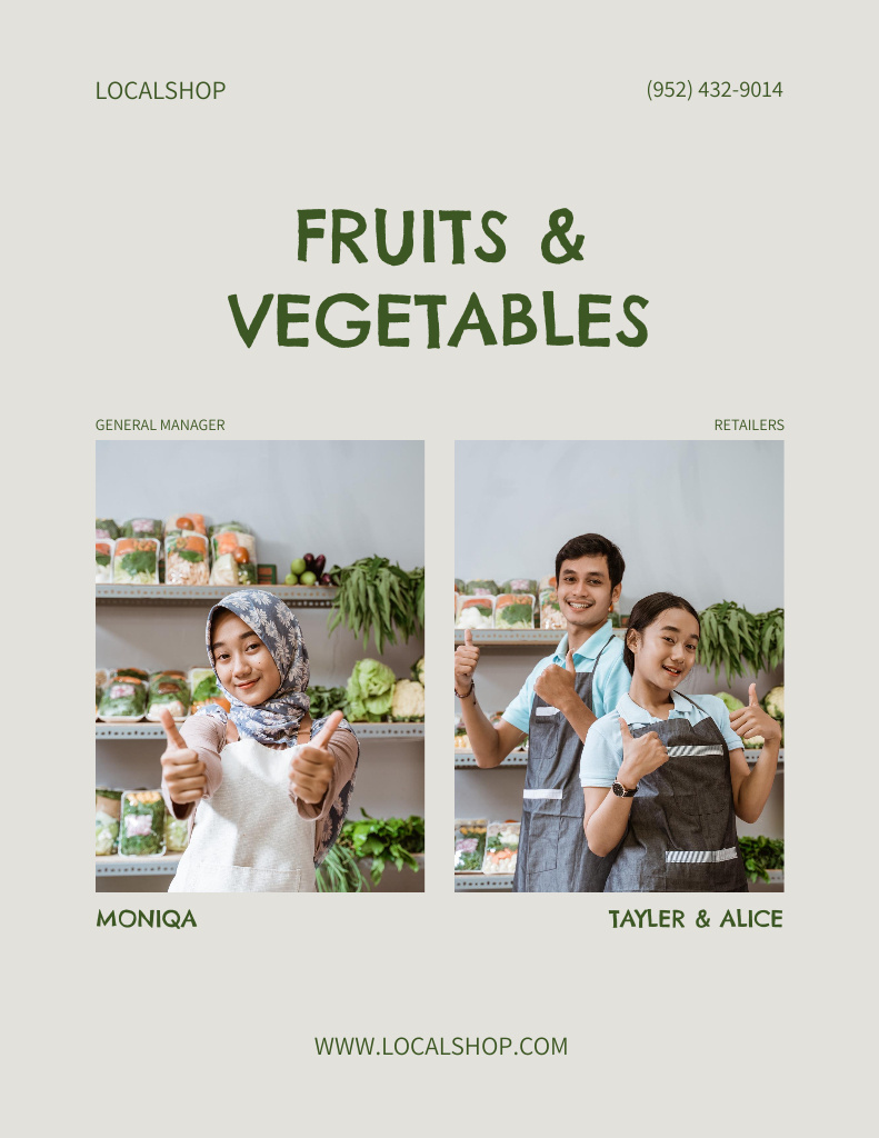Grocery Store with Fruits and Vegetables Poster 8.5x11in Design Template