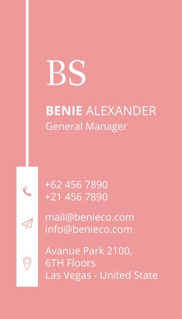 Reliable General Manager Service Offer In Pink Business Card US Vertical Πρότυπο σχεδίασης