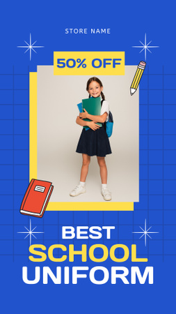 Plantilla de diseño de Los mejores uniformes escolares con descuento en azul Instagram Story 