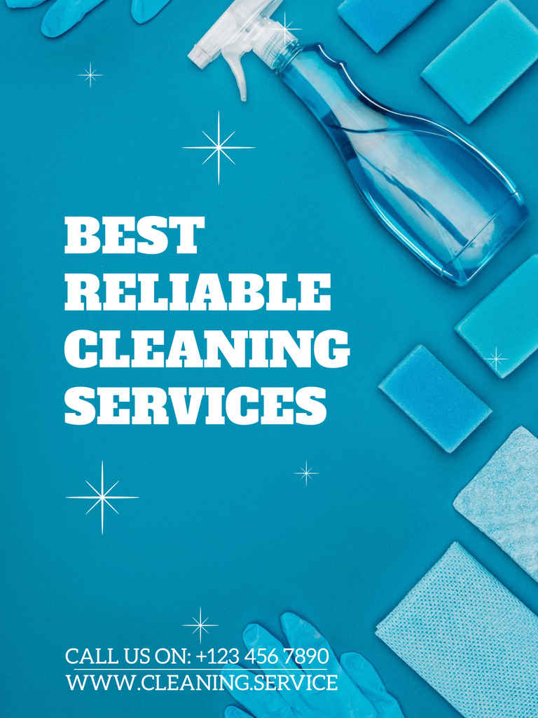 Perfect Cleaning Services Offer with Blue Detergents Poster US Modelo de Design