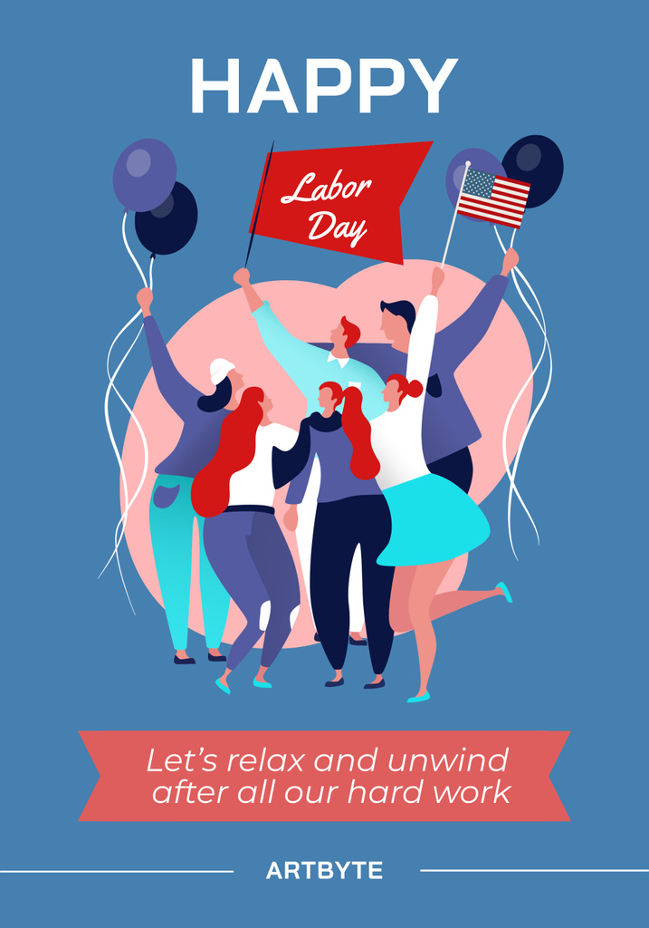 Spirited Labor Day Celebration With Balloons And Flags Poster 28x40in Tasarım Şablonu