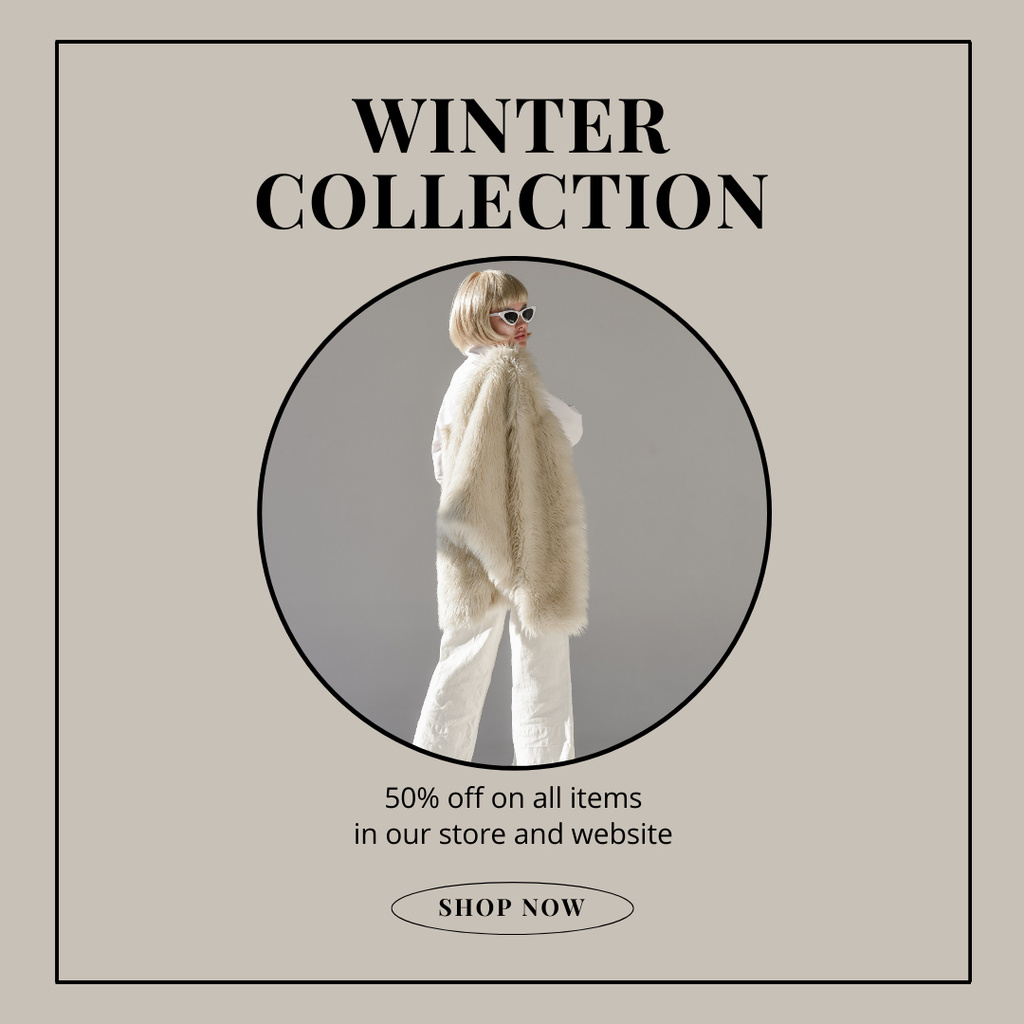 Lady in Fur Coat for Winter Fashion Collection Ad Instagram tervezősablon