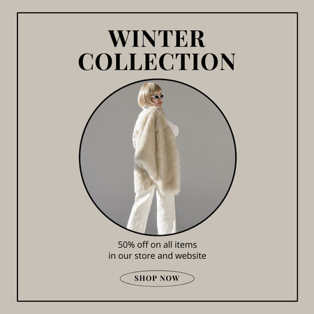 Senhora com casaco de pele para anúncio de coleção de moda de inverno Instagram Modelo de Design