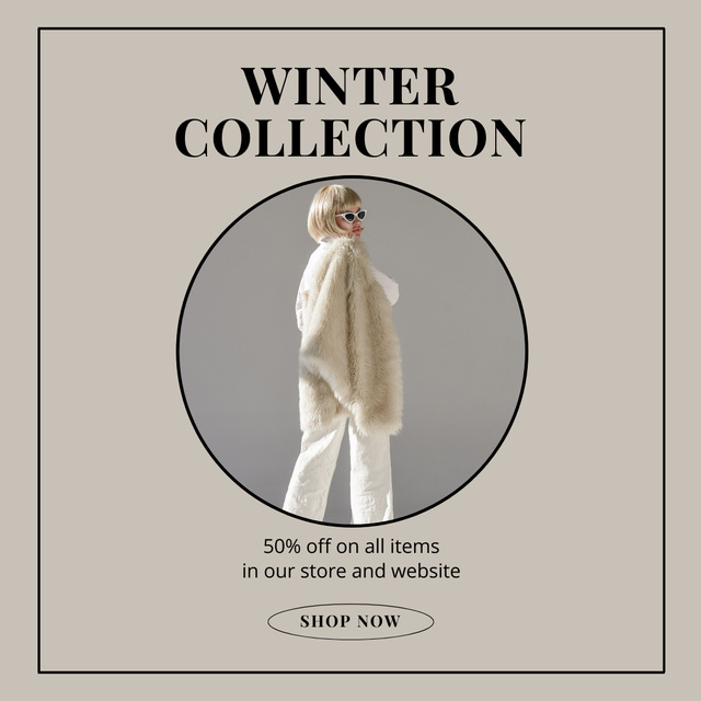 Lady in Fur Coat for Winter Fashion Collection Ad Instagram Modelo de Design