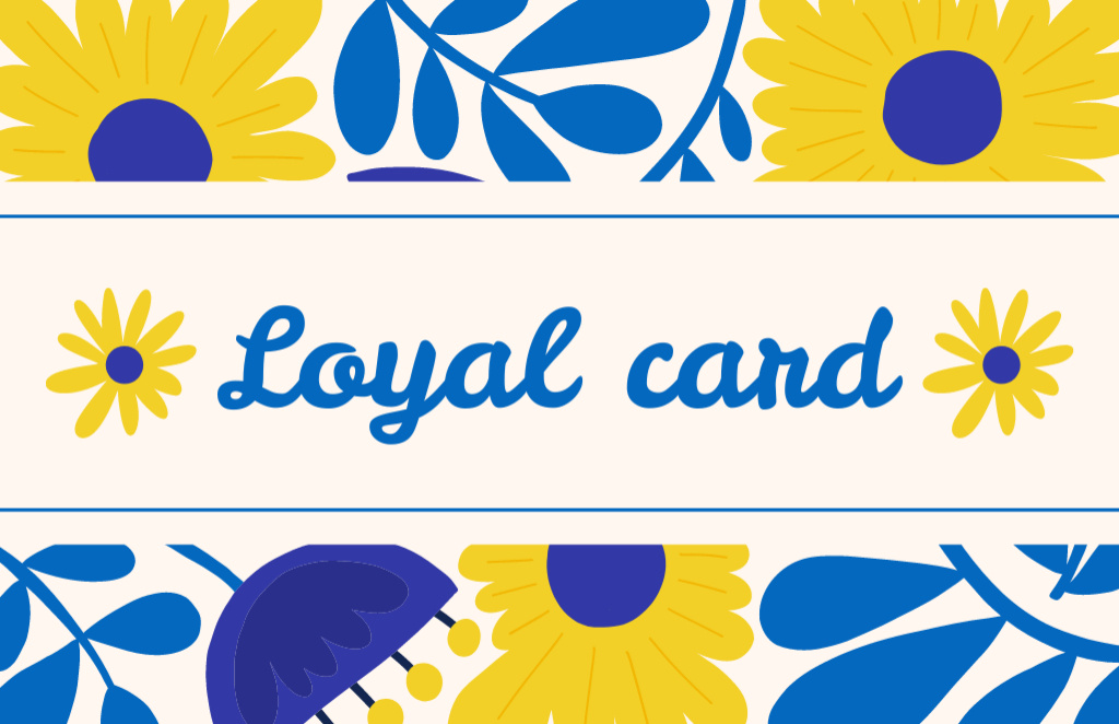 Blue and Yellow Floral Pattern on Loyalty Business Card 85x55mmデザインテンプレート
