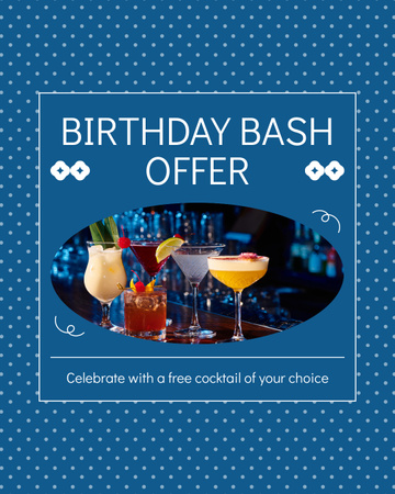 Designvorlage Cocktail-Angebot für die Geburtstagsparty an der Bar für Instagram Post Vertical