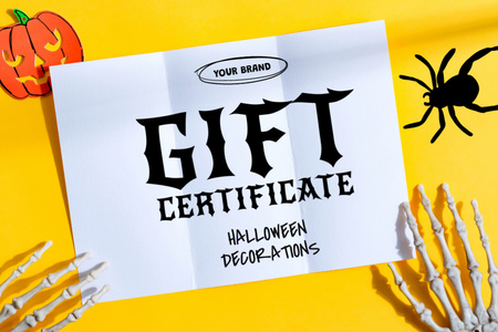 Halloween dekorációs hirdetés pókkal és sütőtökkel Gift Certificate tervezősablon